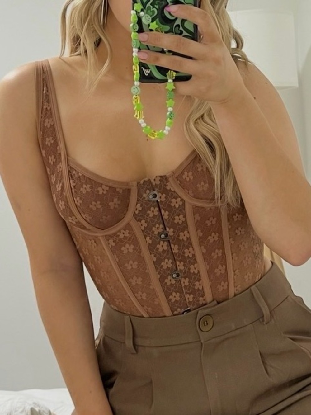 Urban Outfitters Out From Under Wildflower Brown Lace Corset